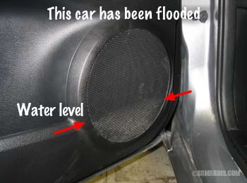 Signs of flood damage in a car