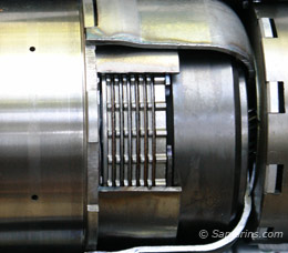 Friction disks sandwiched between the steel disks inside the clutch pack
