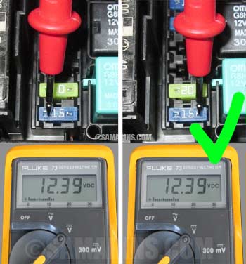 Checking a fuse in a car with a multimeter