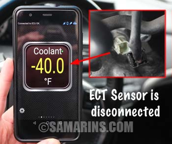 Disconnecting the ECT sensor will show as -40 degrees on the scan tool