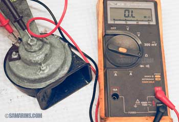 Measuring resistance of car horn 