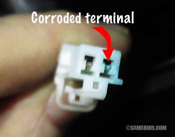 Corroded terminal in the sensor connector