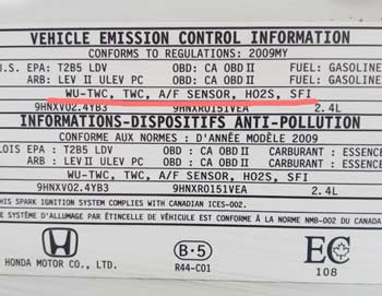 Vehicle emission control information sticker