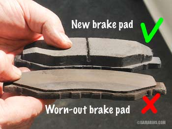 New and worn-out brake pads