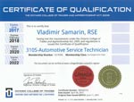ASE Master Automobile Technician certificate, Vlad Samarin