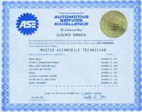 ASE Master Automobile Technician certificate, Vlad Samarin